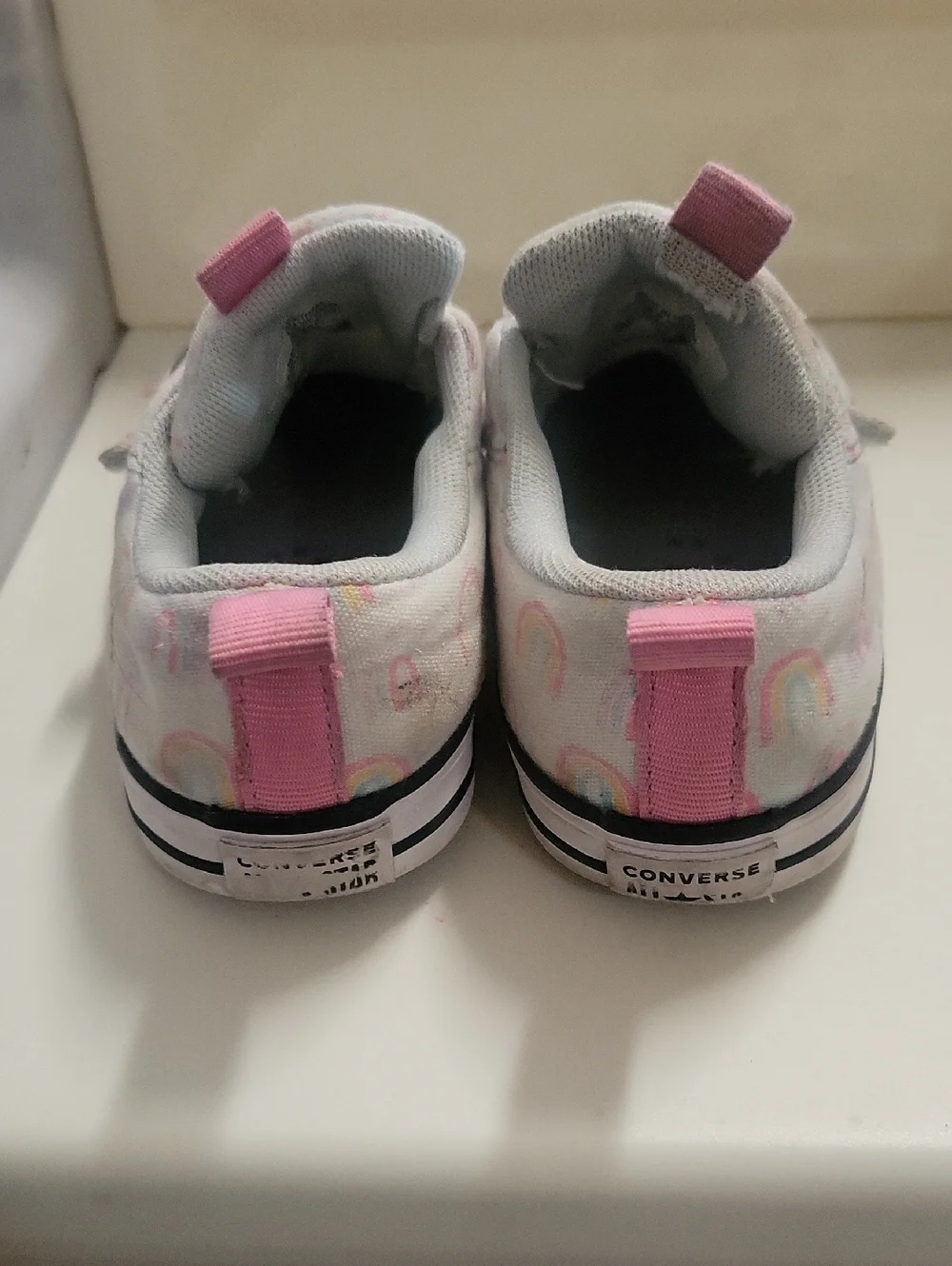 Converse Kids White Sneakers with Pastel Rainbow Accents